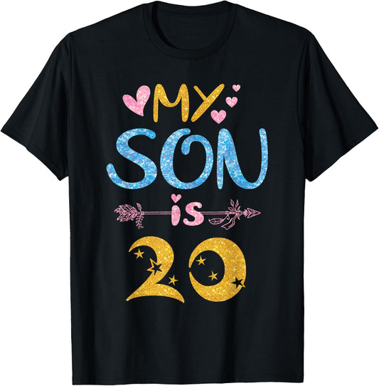 Mother Father Mom Dad Happy Birthday My Son Is 20 Years Old T-Shirt - T-Shirt | Black