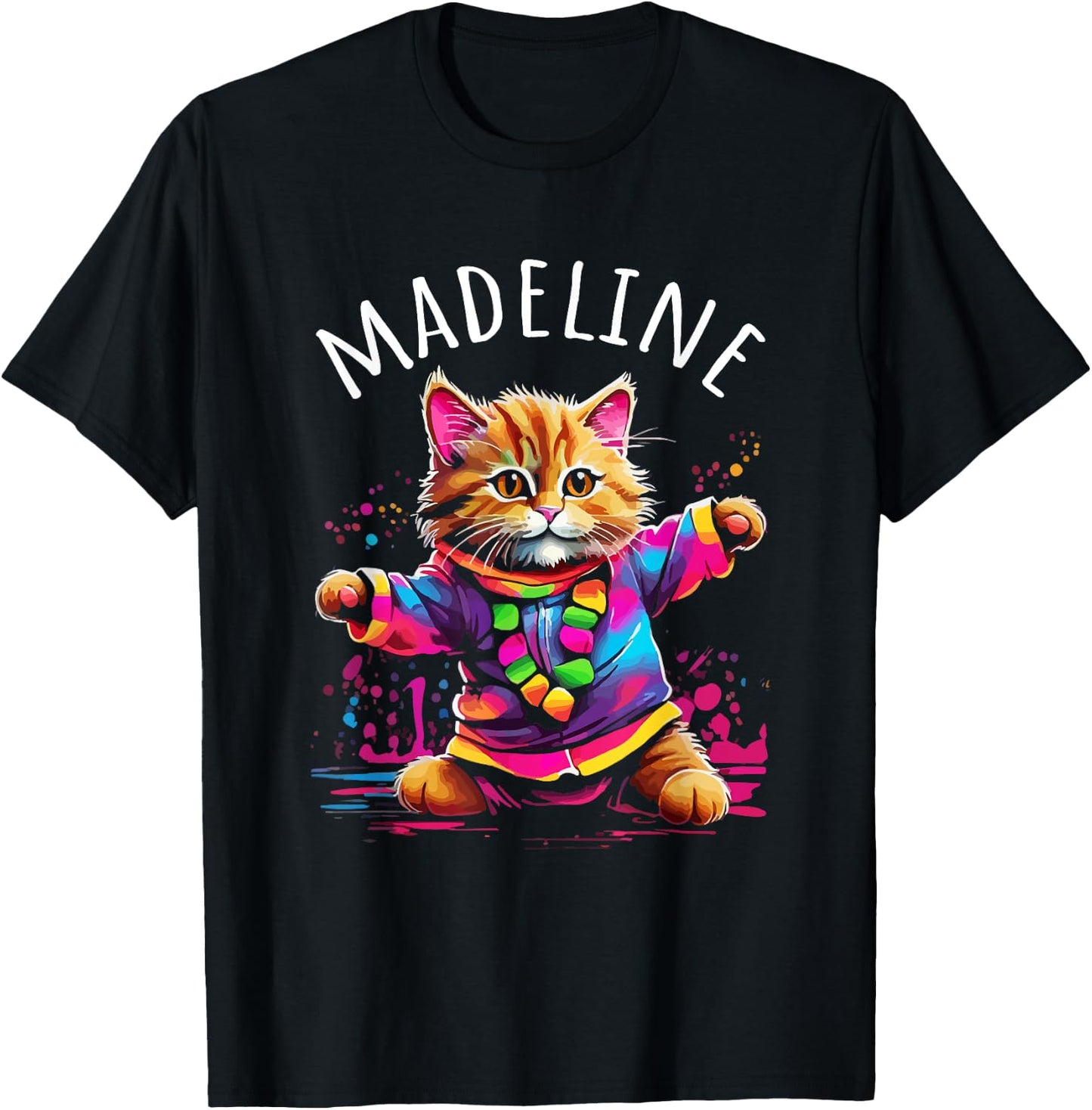 Madeline Dancing Kitty Cat Design for Girls Name Madeline T-Shirt - T-Shirt | Black