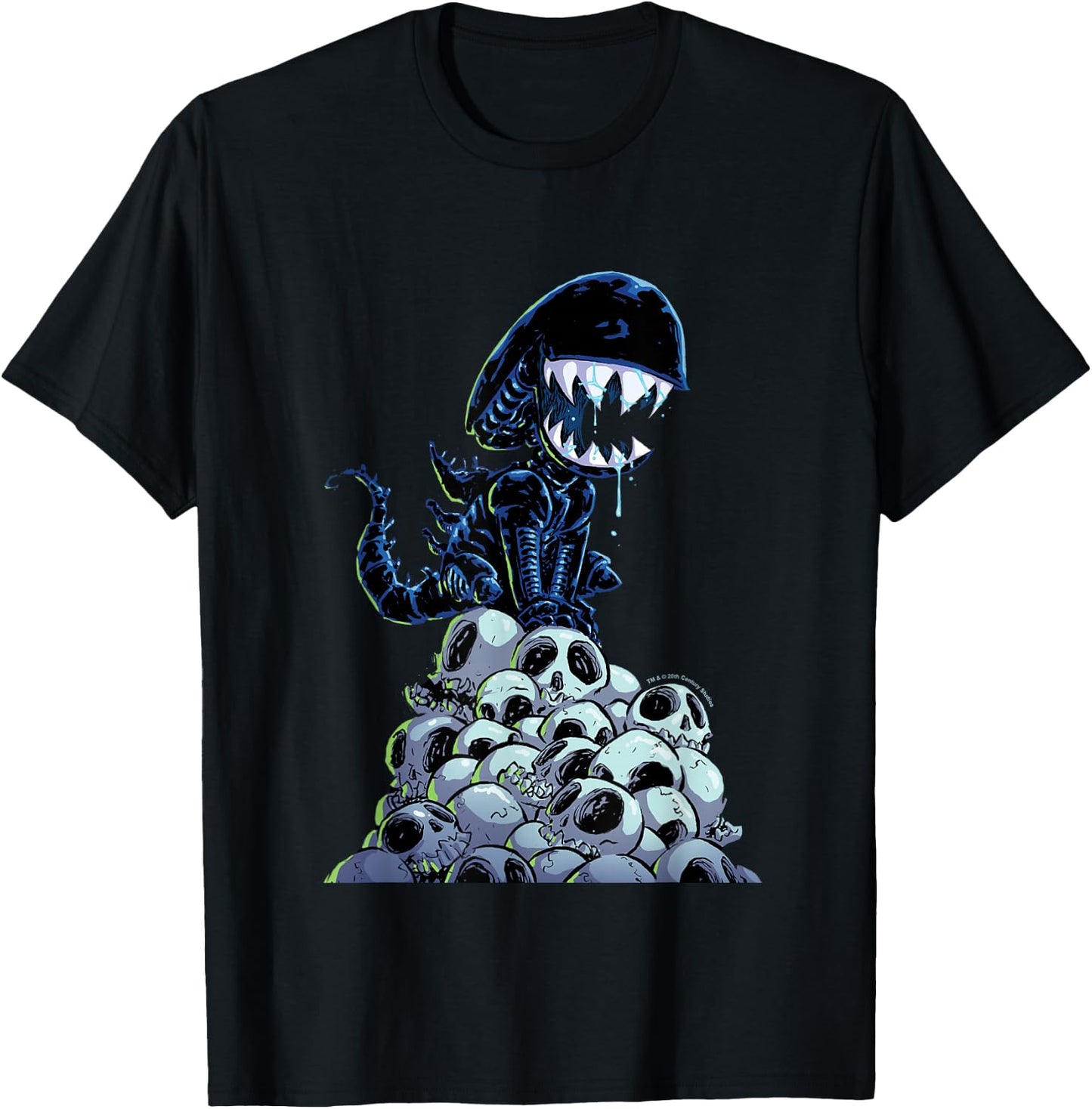Aliens Xenomorph in Skull Mountain Big Chest Chibi Poster T-Shirt - T-Shirt | Black