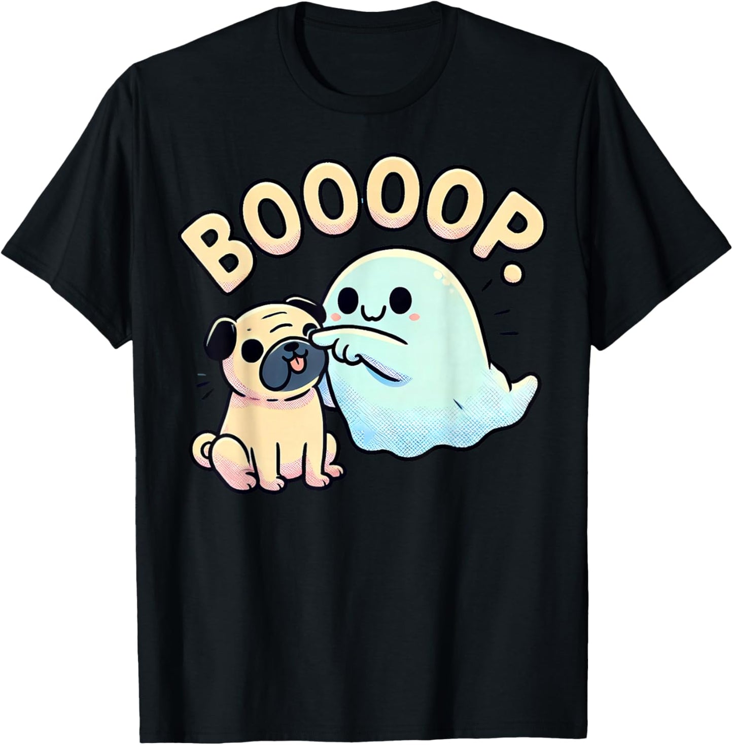 Funny Halloween Ghost Pug Boop Silly Puppy Dog Humor T-Shirt - T-Shirt | Black