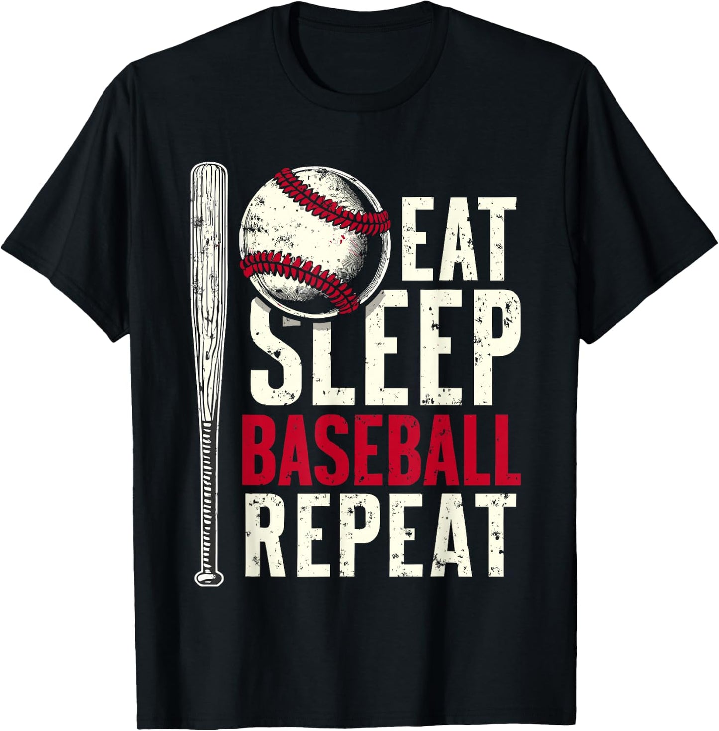 Eat Sleep Baseball Repeat Funny Baseball Player T-Shirt - T-Shirt | Black