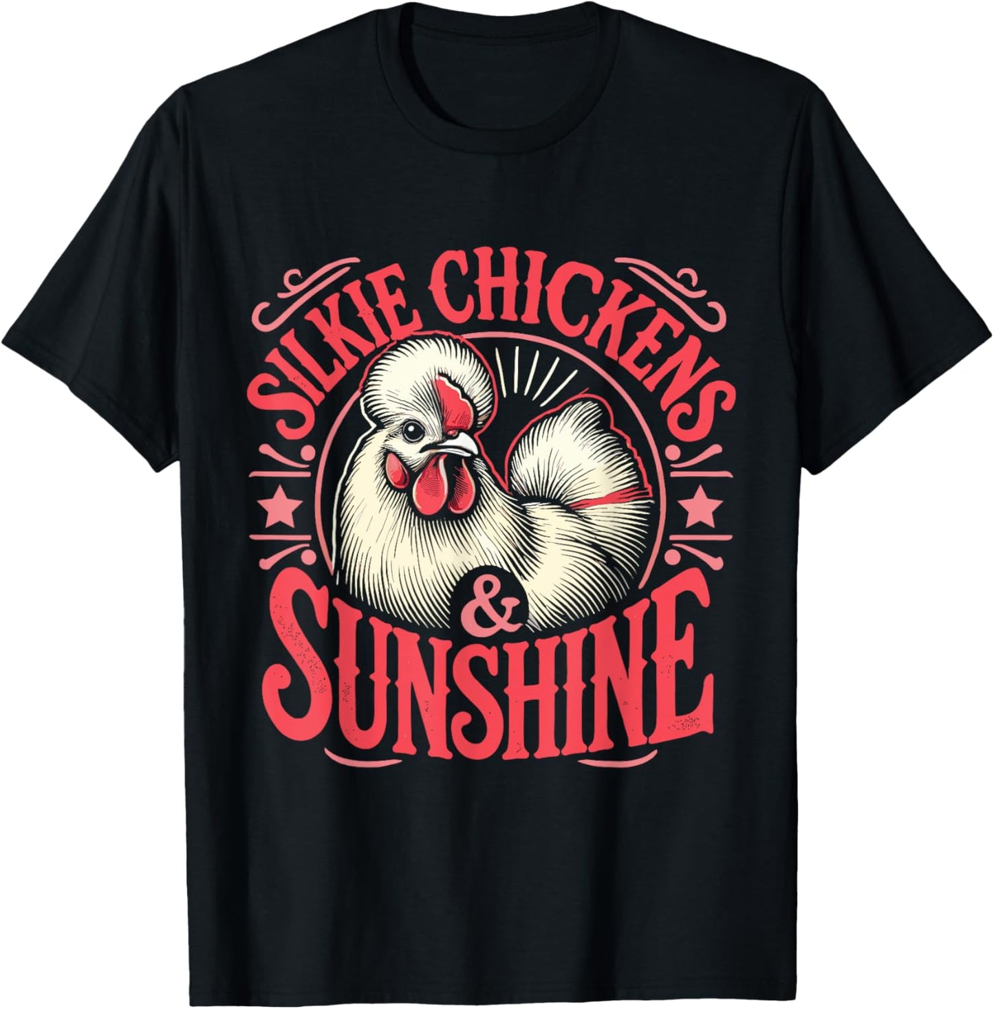 Silkie Chickens & Sunshine T-Shirt - T-Shirt | Black