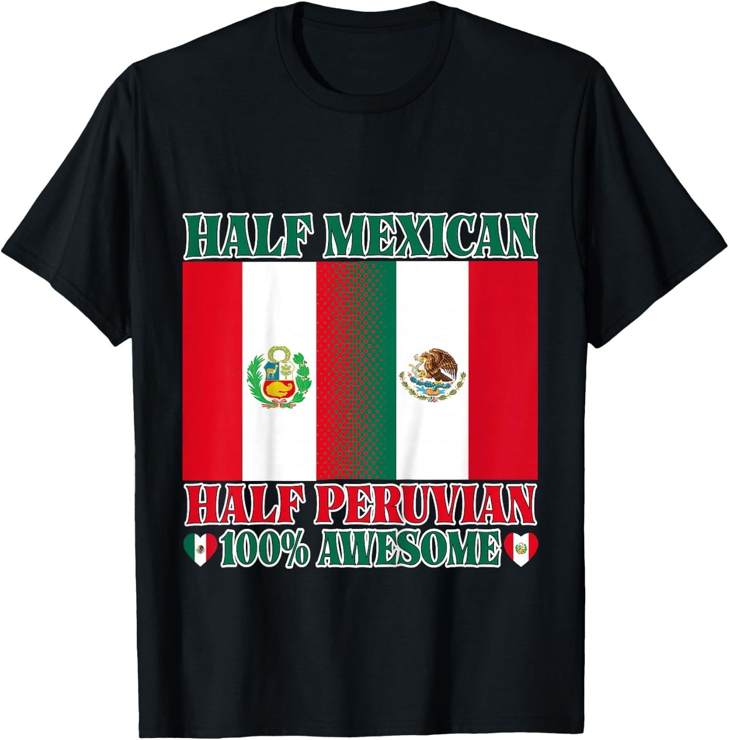 Half Mexican Half Peruvian Toddler Mexico Peru Flag Girl Boy T-Shirt - T-Shirt | Black