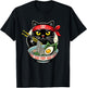 Cat Eating Ramen Noodles, Japanese Anime & Kawaii, Black Cat T-Shirt - T-Shirt | Black