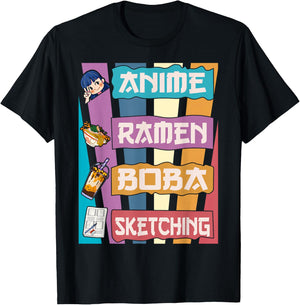 Anime Ramen Boba Sketching Kawaii Anime Lover Merch Gift T-Shirt - T-Shirt | Black