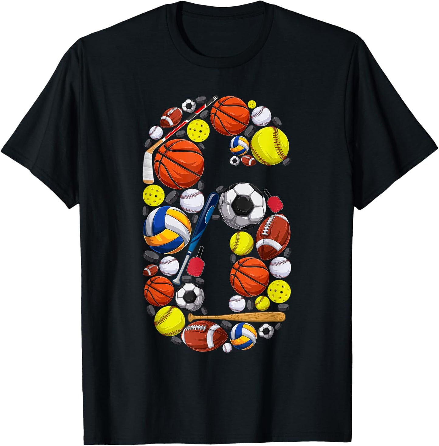 6 Years Old Sports Baller 6th Birthday Party Boys Kids T-Shirt - T-Shirt | Black