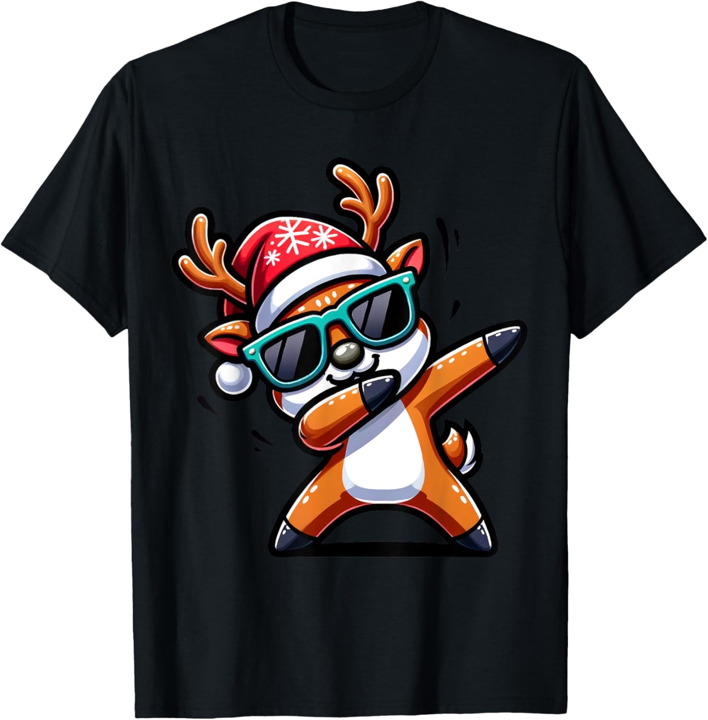 Christmas Reindeer Boys Dabbing Reindeer Santa Xmas Funny T-Shirt - T-Shirt | Black