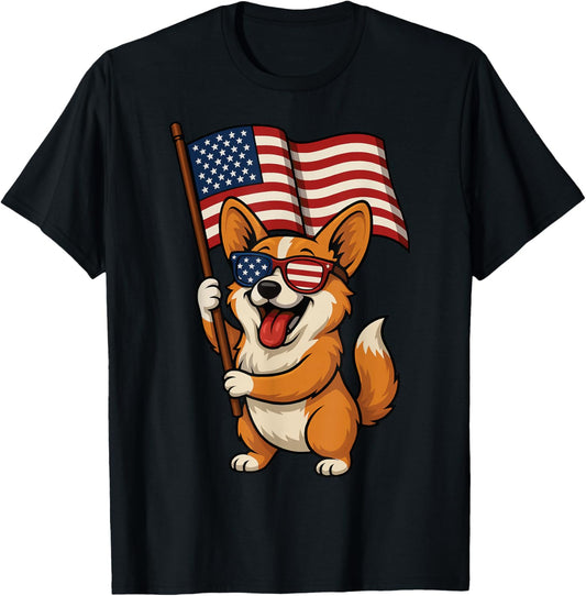 Corgi USA Flag 4th Of July T-Shirt - T-Shirt | Black