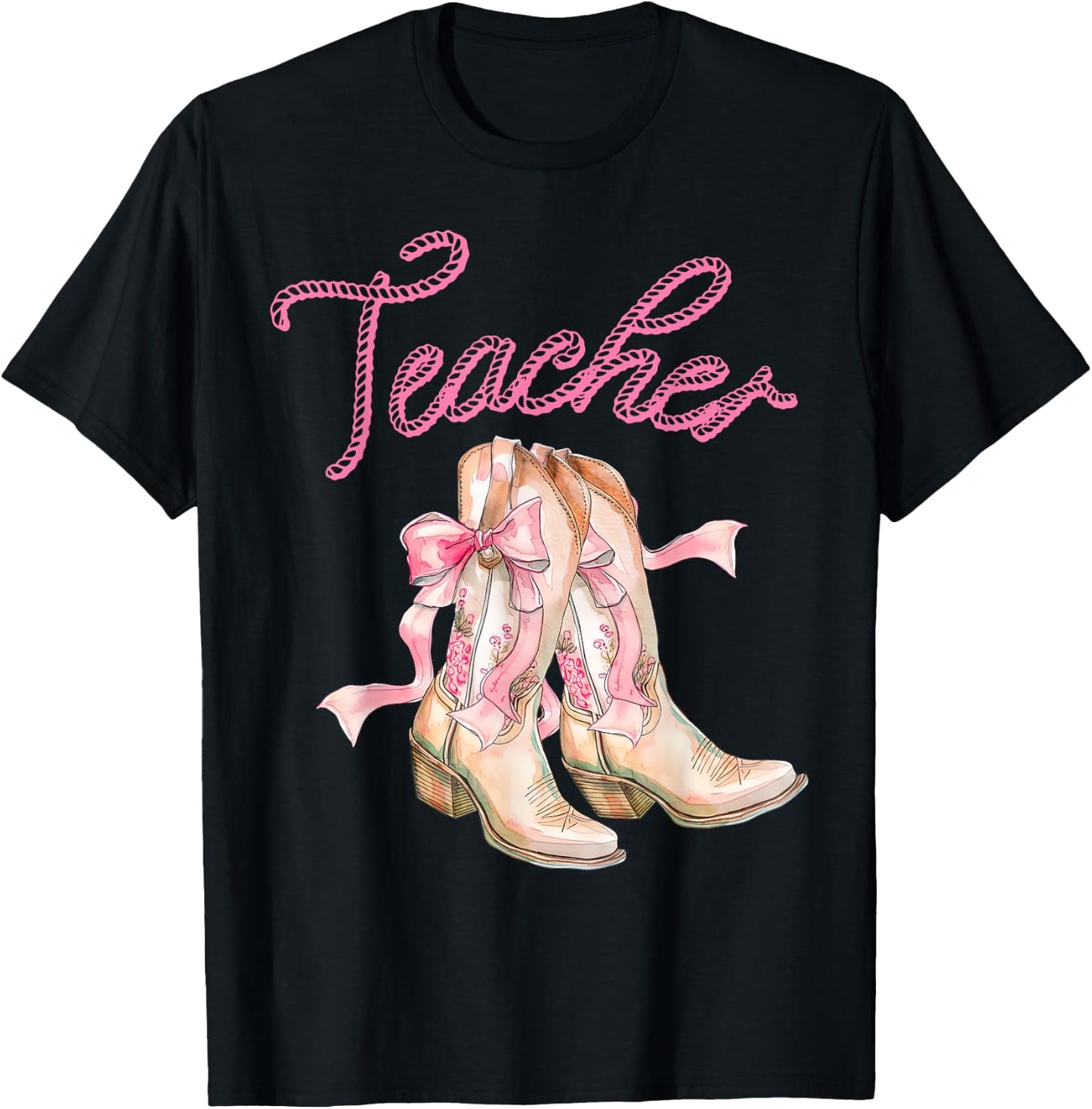 Coquette Teacher Cowgirl Boots Rodeo Country Western T-Shirt - T-Shirt | Black