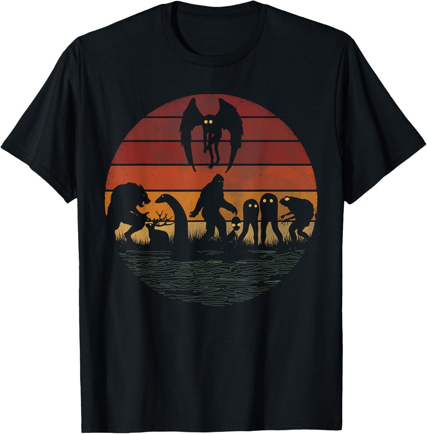 Bigfoot Sasquatch Loch Ness Monster Mothman Funny Cryptid T-Shirt - T-Shirt | Black