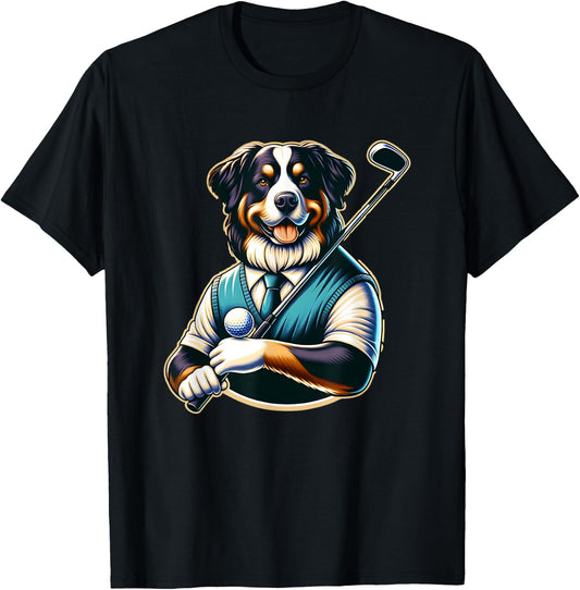 Funny Bernese Mountain Dog Golf Swing Sports T-Shirt - T-Shirt | Black