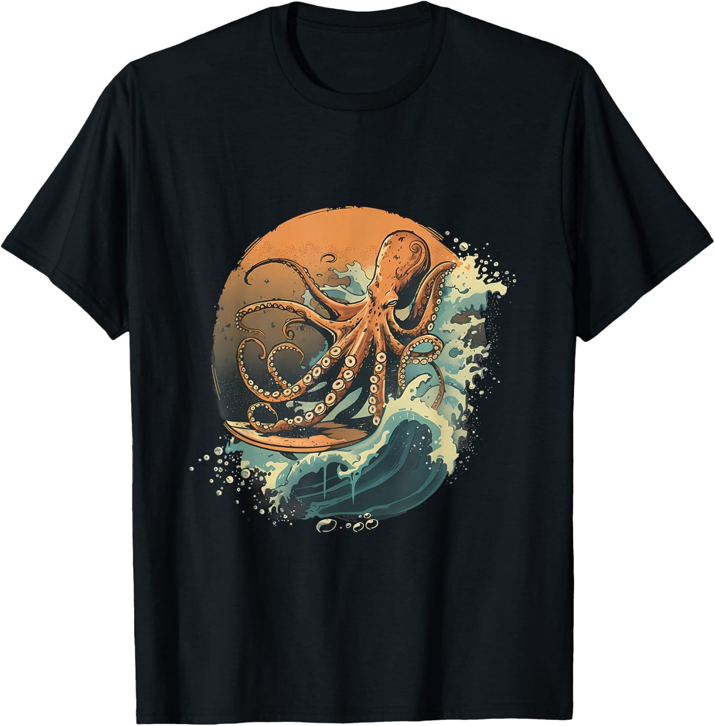 Cthulhu Ocean Sea Animal Octopus Lover Surfing Sea Monster T-Shirt - T-Shirt | Black