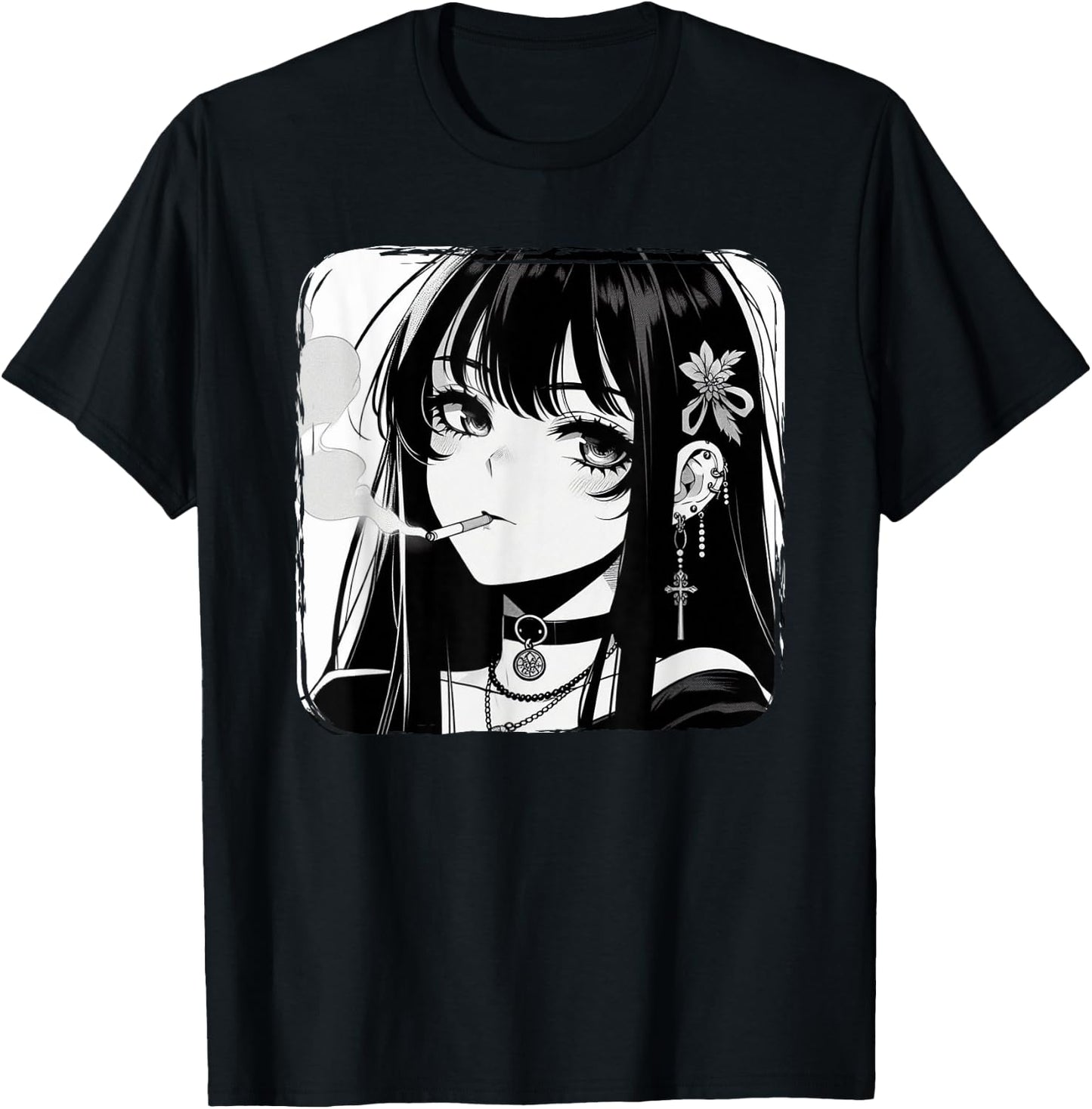 Anime Horror Girl Aesthetic Grunge Waifu Japanese Otaku T-Shirt - T-Shirt | Black
