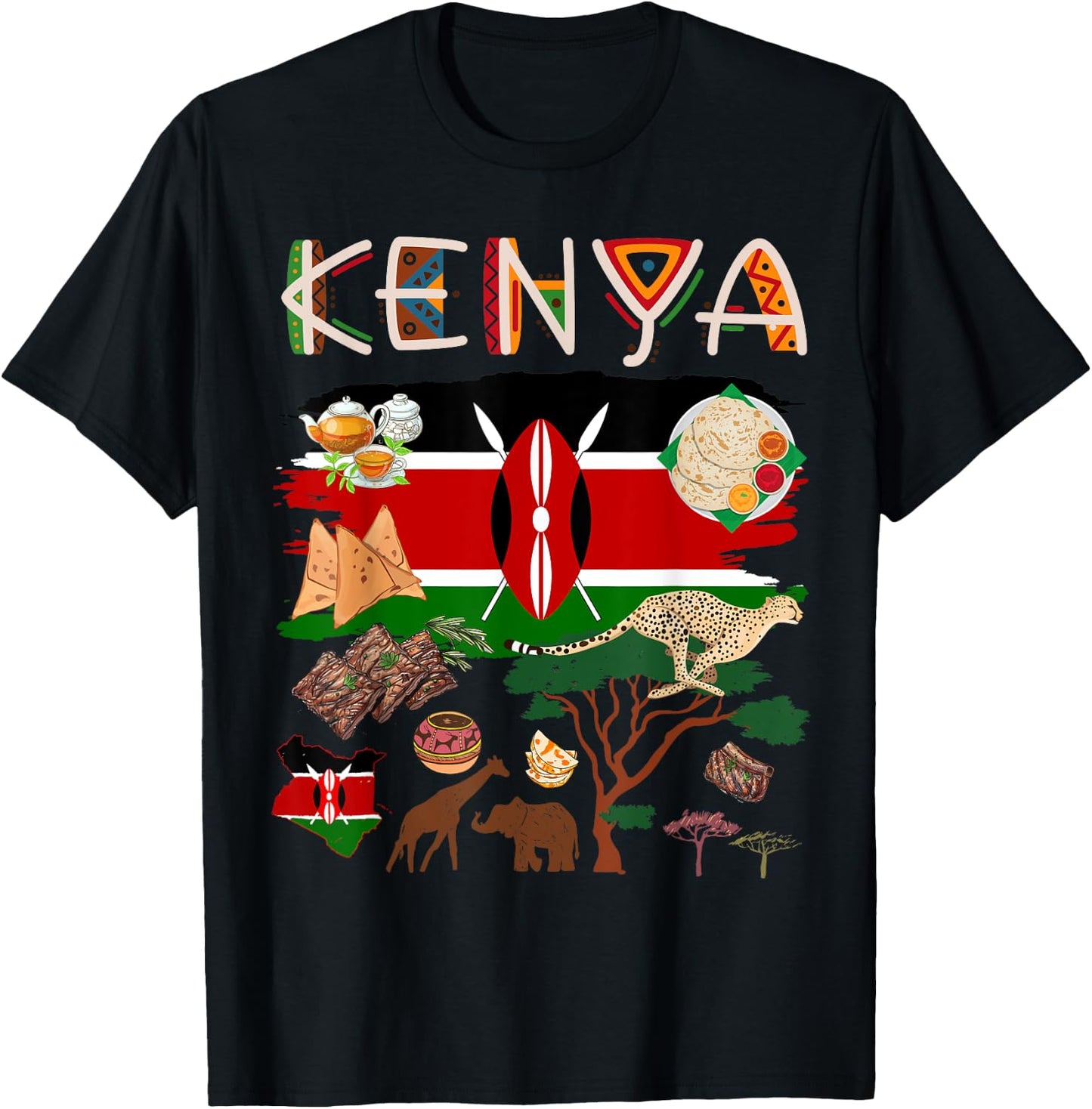 Kenya Flag Outfit Idea For Kids Kenya Food & Kenyan Flag T-Shirt - T-Shirt | Black