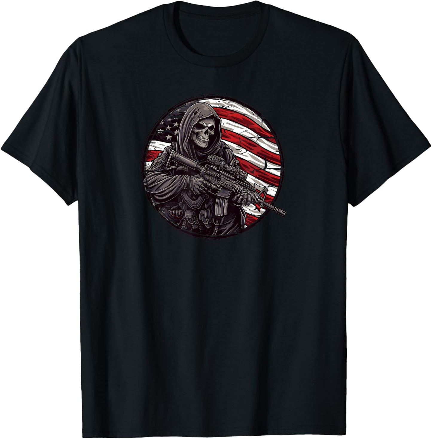 Grim Reaper Death Skeleton Halloween American Flag T-Shirt - T-Shirt | Black