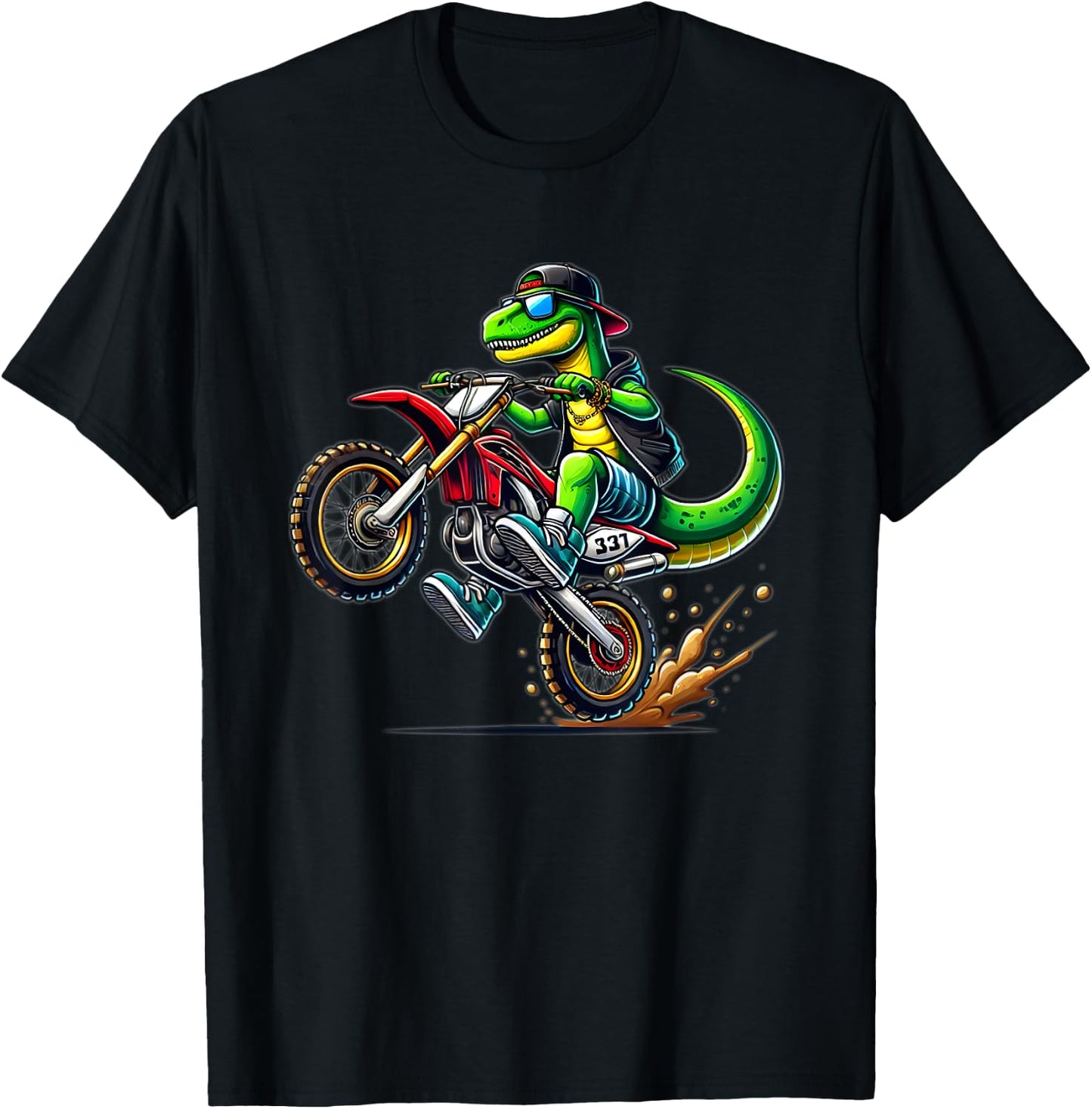 Funny Dirt Bike Boys Kids Dinosaur Motorcycle Riding T-Shirt - T-Shirt | Black