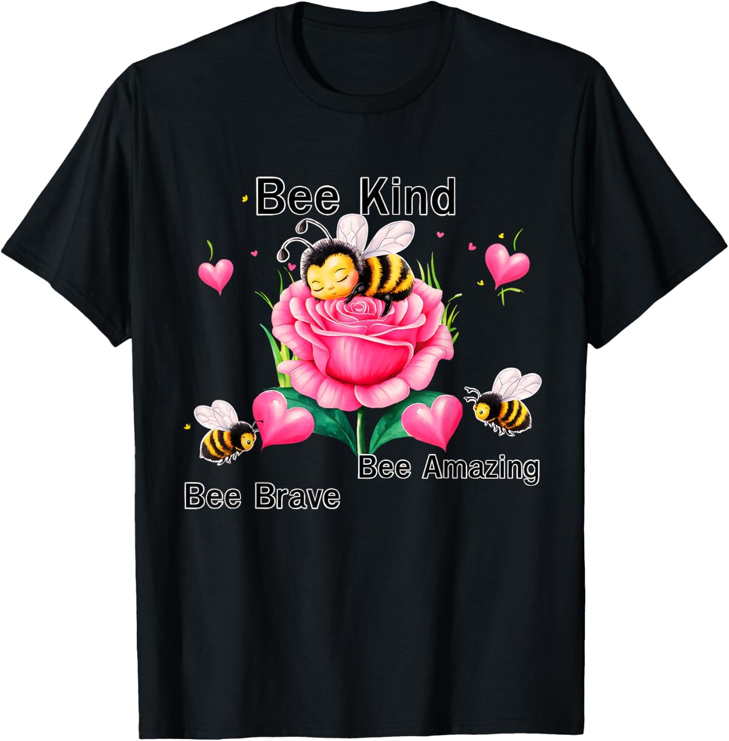 BumbleBee Bee Kind Positive Buble Bee Flowers Rose T-Shirt - T-Shirt | Black