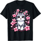 Cute Cherry Blossom Cat Kitten Men Women Girls Kids T-Shirt - T-Shirt | Black