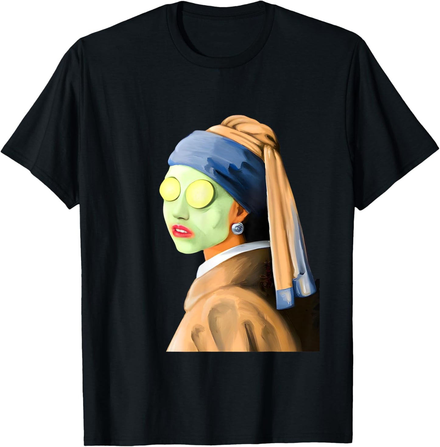 Girl with a Pearl Earring Face Mask by Johannes Vermeer Art T-Shirt - T-Shirt | Black