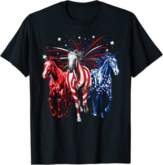 4th Of July Horse Lovers Red White And Blue American Flag T-Shirt - T-Shirt | Black