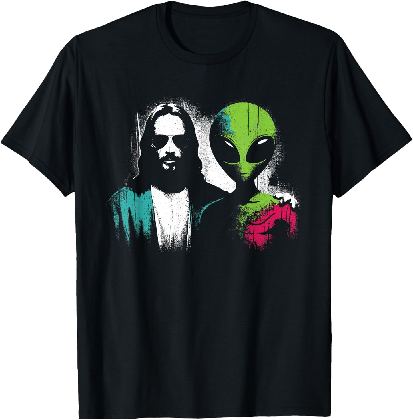 Jesus Alien Friends - Funny Christian Religious Alien UFO T-Shirt - T-Shirt | Black