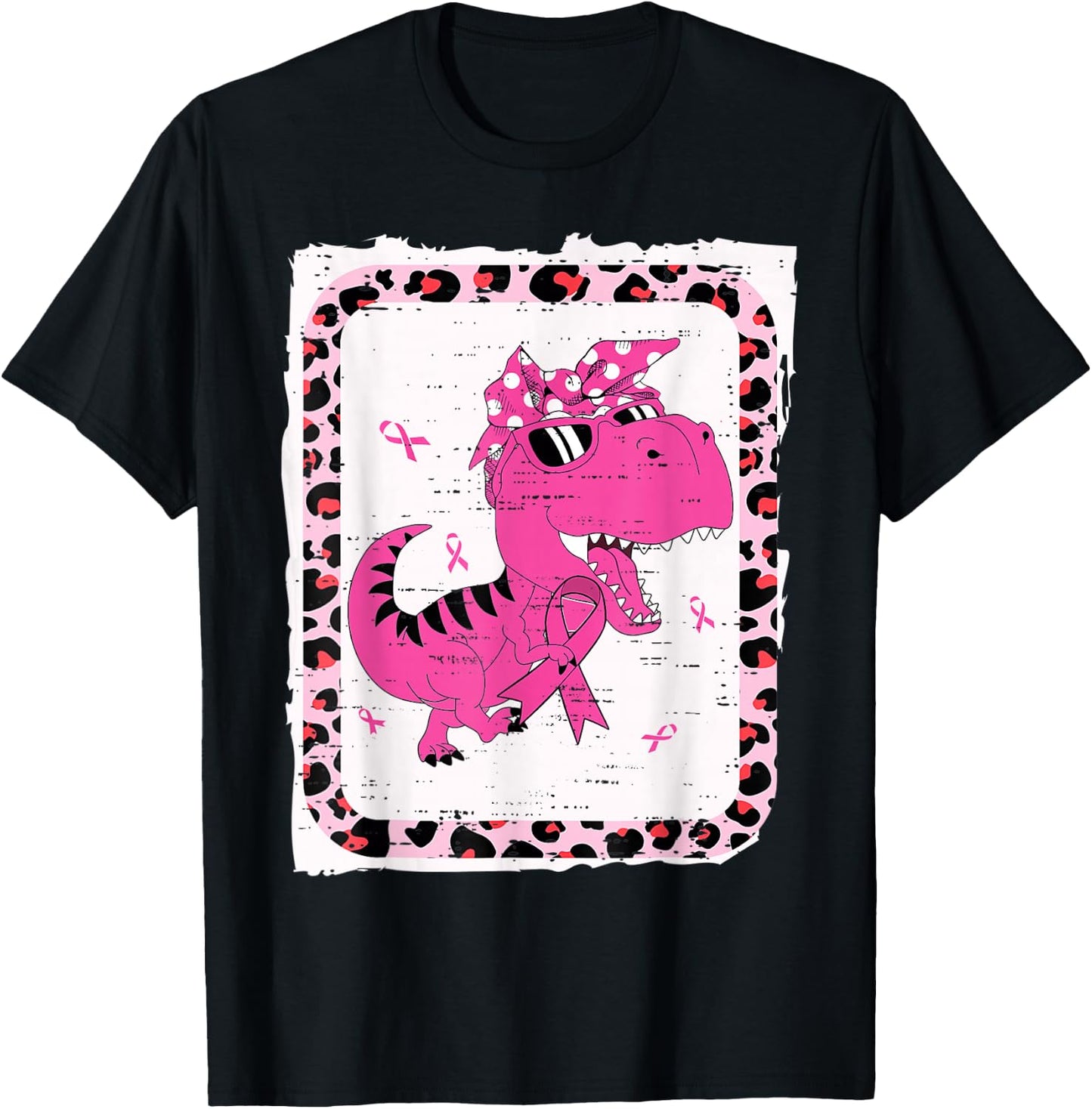 Kids Breast Cancer Awareness Girls T Rex Dinosaur Dino Pink T-Shirt - T-Shirt | Black