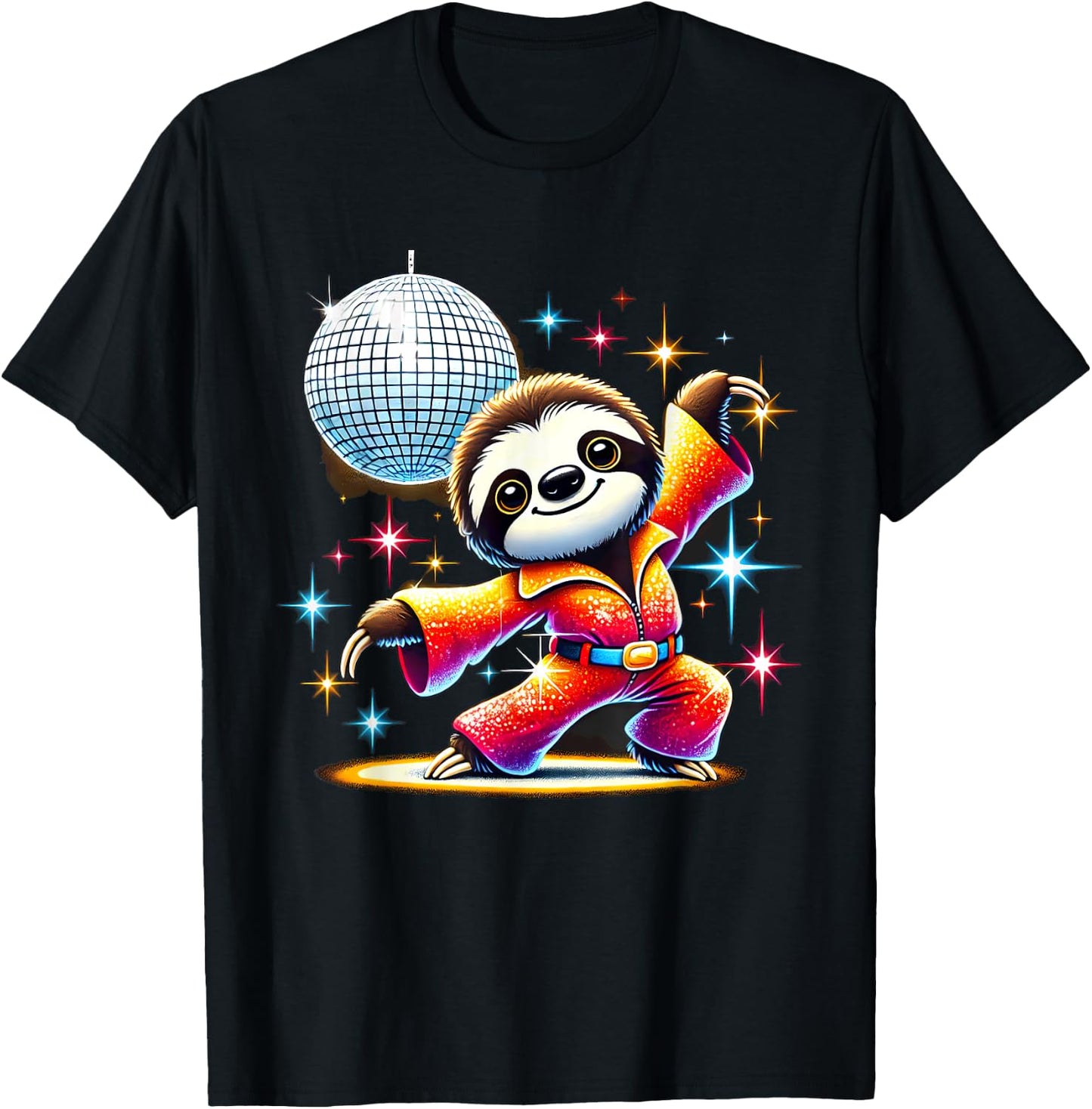 Aesthetic Sloth Disco T-Shirt - T-Shirt | Black