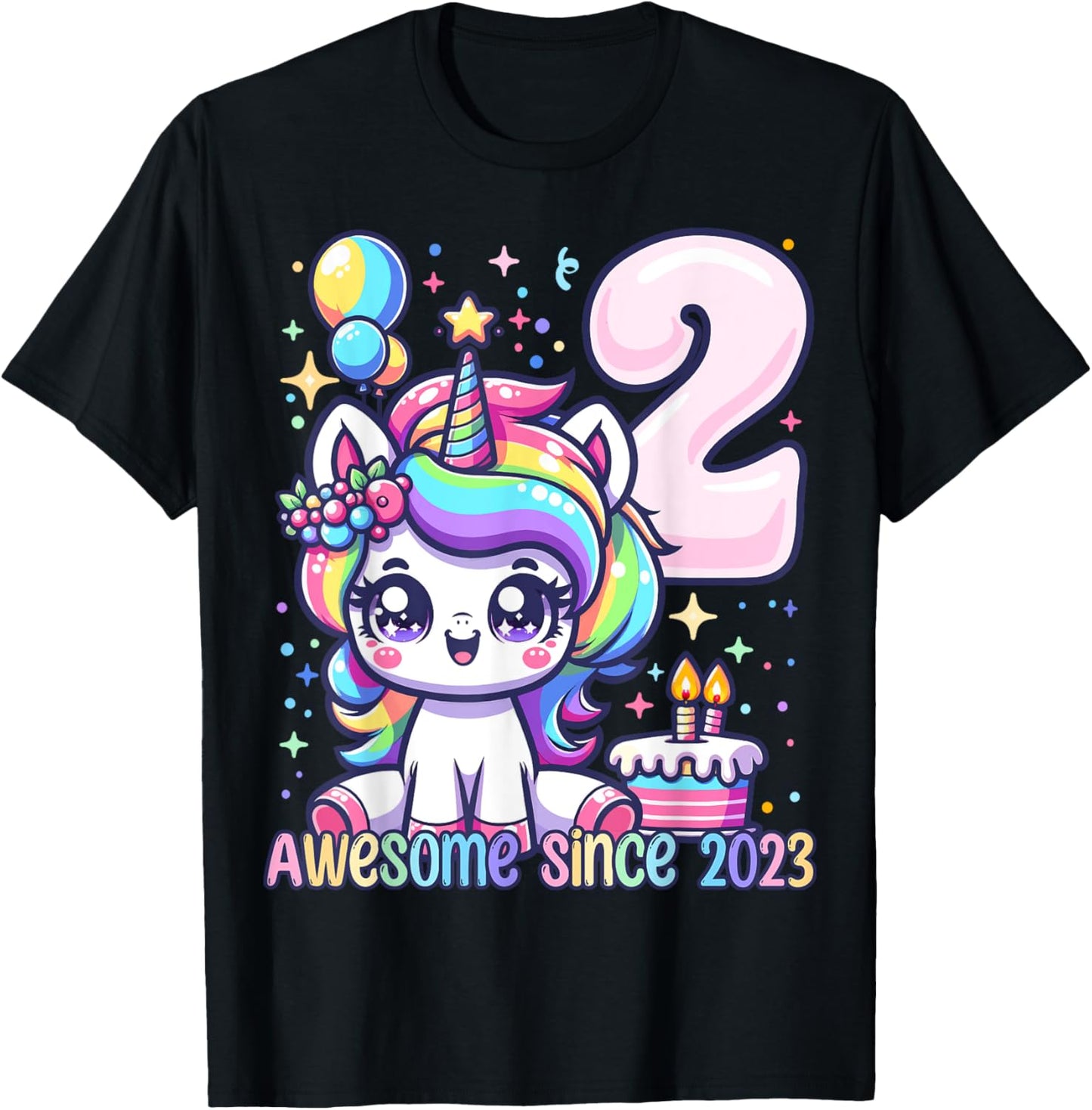 Unicorn 2nd Birthday 2 Year Old Unicorn Party Girls Outfit T-Shirt - T-Shirt | Black