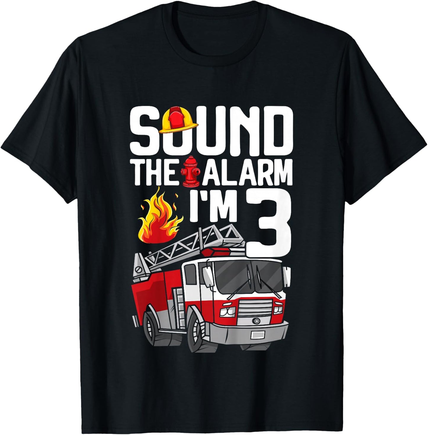 Kids 3 Years Old Firefighter 3rd Birthday Boy Fire Truck Toddler T-Shirt - T-Shirt | Black