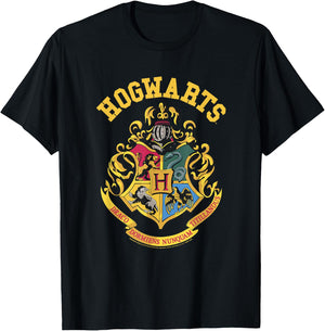 Popfunk Harry Potter Hogwarts Logo - Men's -Adults Black Small Classic Fit Short Sleeve Cotton 65% Polyester 35% T-Shirt - T-Shirt | Black