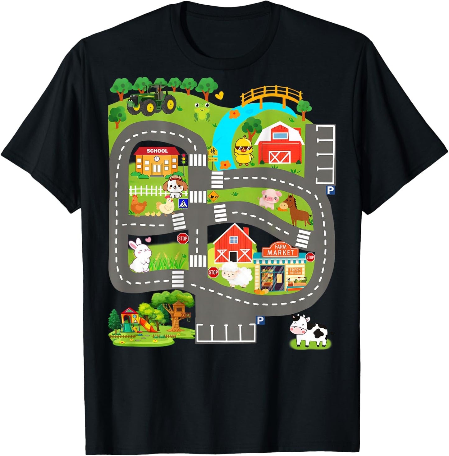 Kids Play Cars on Dad's Back Farm Animals Father's Day Race T-Shirt - T-Shirt | Black