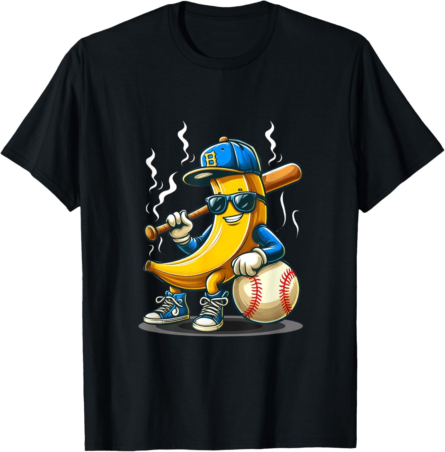 Banana Wearing Sunglasses Hat Playing Baseball Player Fruit T-Shirt - T-Shirt | Black