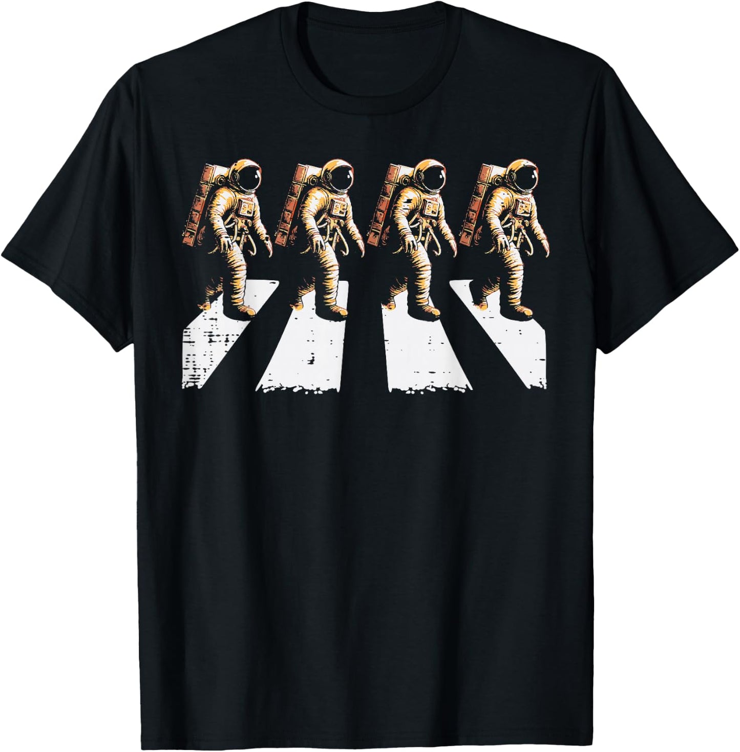 Astronaut Crossing Road Funny Space Crosswalk Men Women Kids T-Shirt - T-Shirt | Black