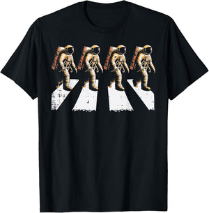 Astronaut Crossing Road Funny Space Crosswalk Men Women Kids T-Shirt - T-Shirt | Black