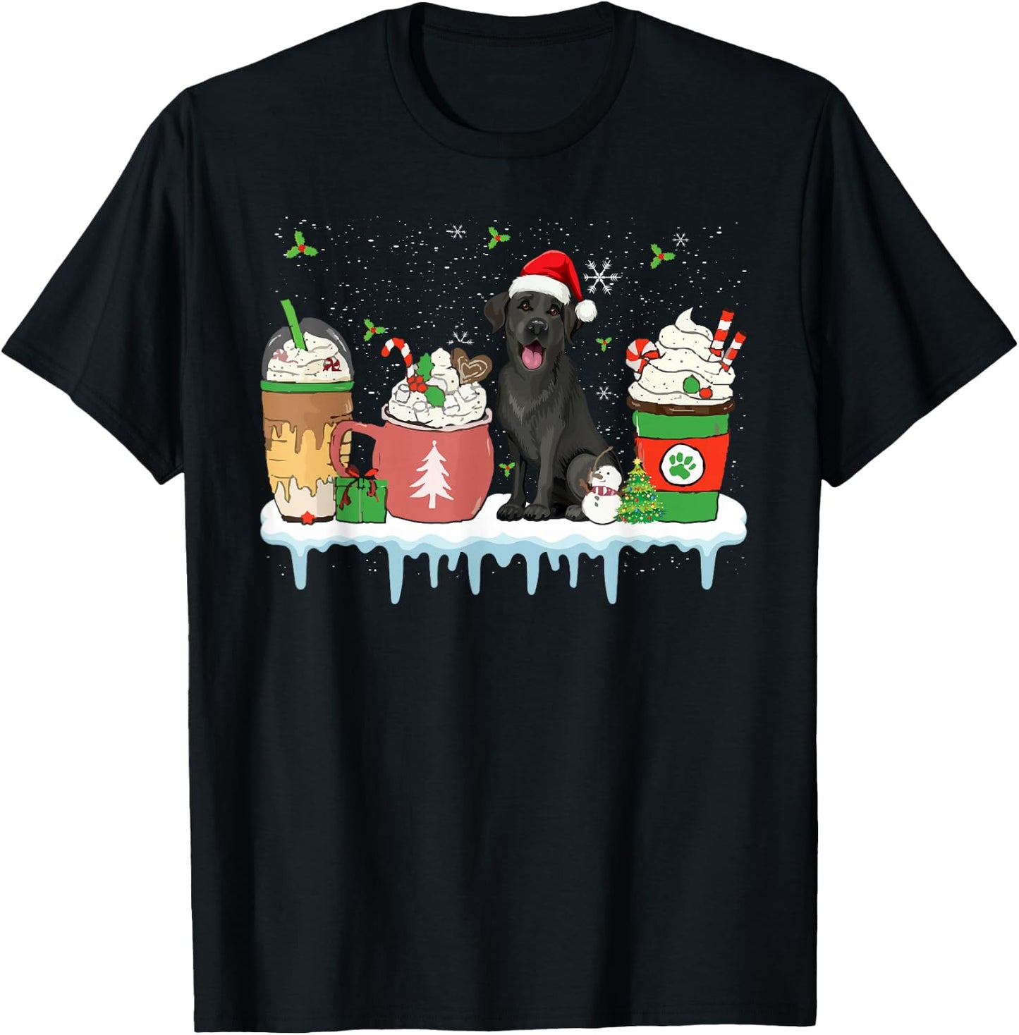 Black Lab Coffee Latte Winter Christmas Dog Mom Holiday T-Shirt - T-Shirt | Black