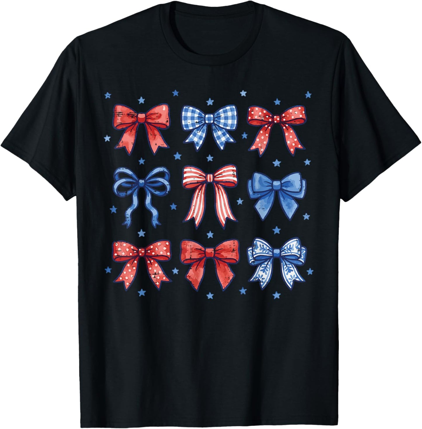 4th of July Bow Coquette Stars Stripes Girls Kids Toddler T-Shirt - T-Shirt | Black