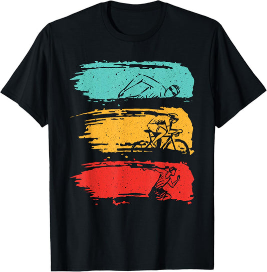 Cool Triathlon Women Vintage Swimmer Biker Cyclist T-Shirt - T-Shirt | Black