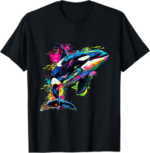 Orca Whale Pop Art Colorful Graphic T-Shirt - T-Shirt | Black