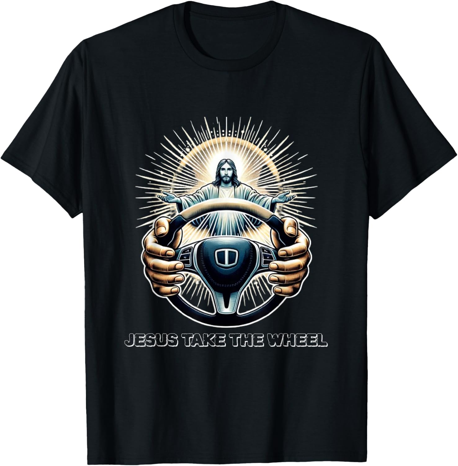 Faithful Sapparelring Co.-Jesus Take The Wheel Jesus Take The Wheel: Divine Guidance-Christian-Faith-Bible T-Shirt - T-Shirt | Black