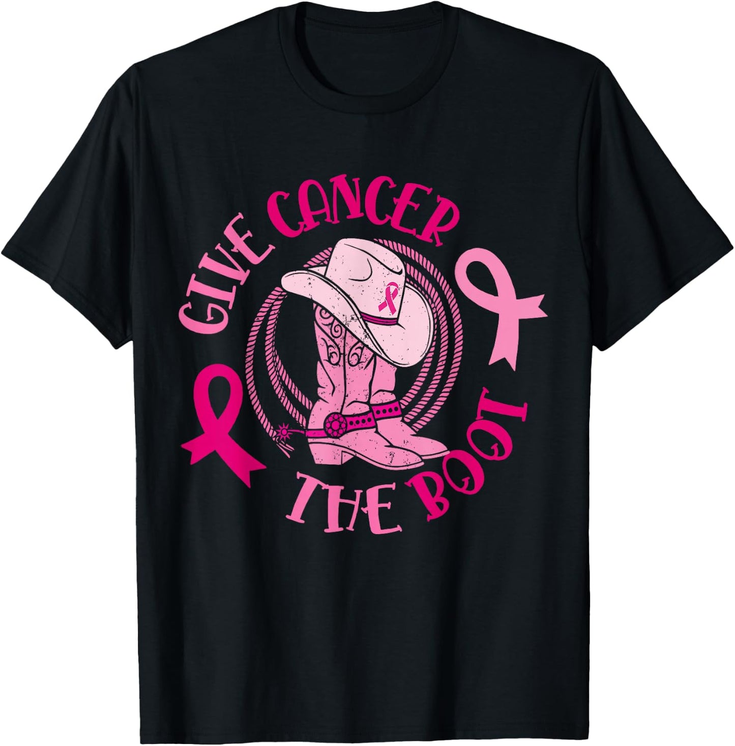 Give Cancer Boot Breast Cancer Awareness Gift T-Shirt - T-Shirt | Black