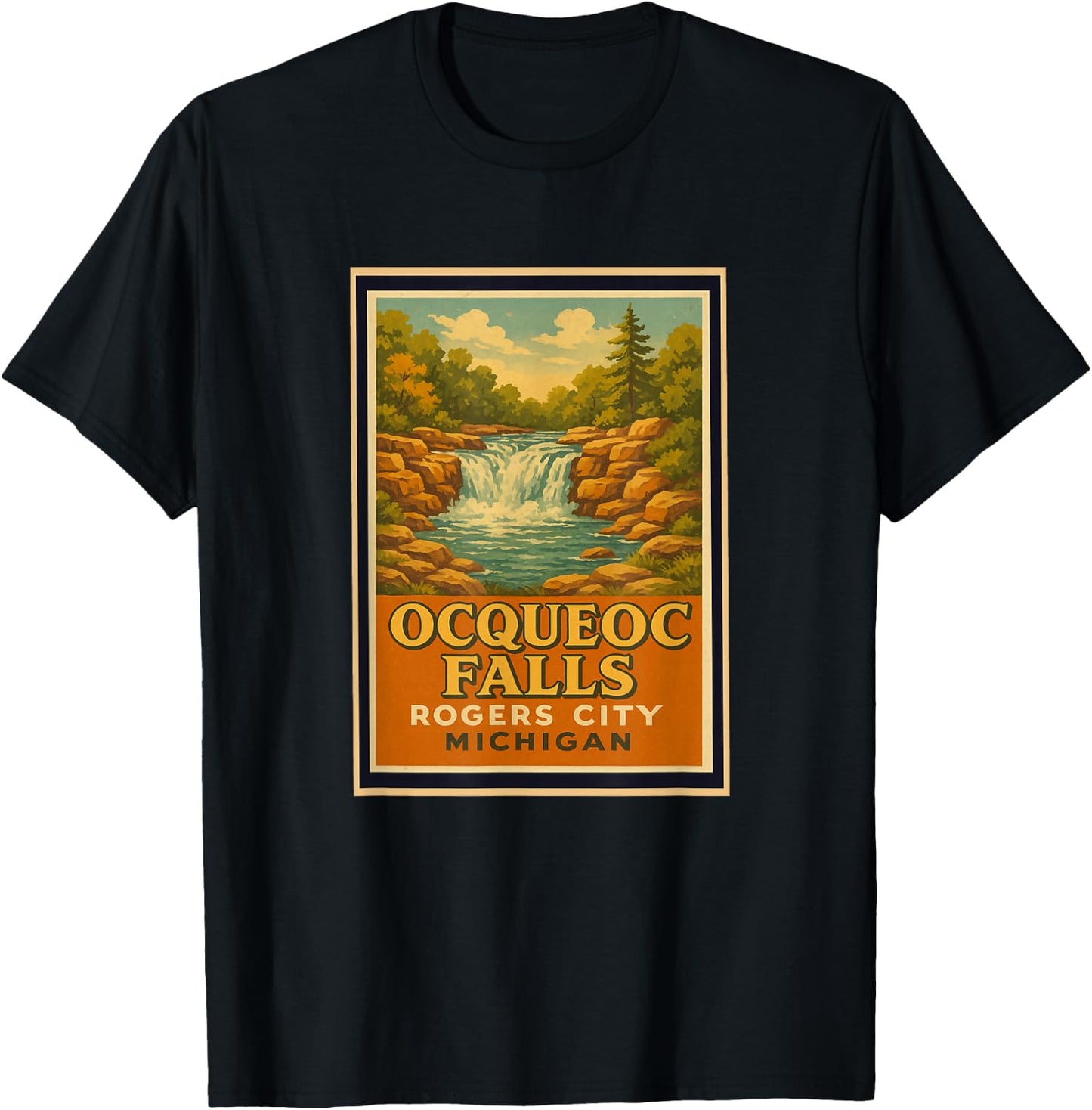 Ocqueoc Falls Rogers City Michigan Waterfall Up North US 23 T-Shirt - T-Shirt | Black