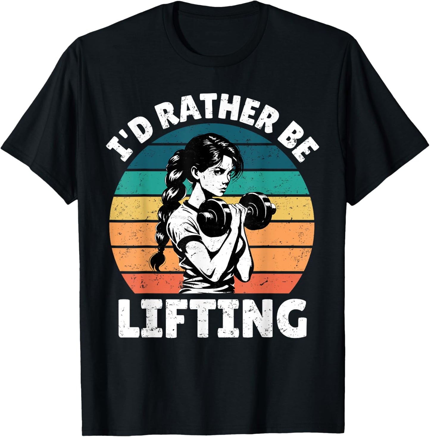 I'd Rather Be Lifting Funny Gym Vintage Sunset Fitness T-Shirt - T-Shirt | Black
