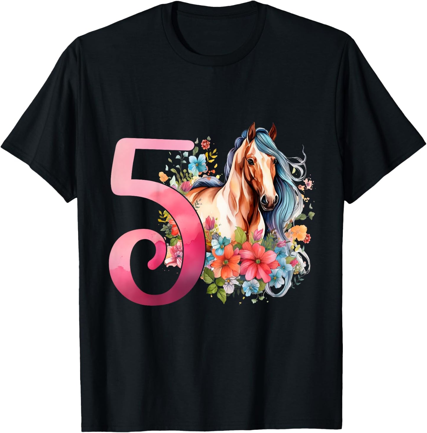 5th Birthday Horse Girl 5 Years Five Finally 5 Birthday T-Shirt - T-Shirt | Black