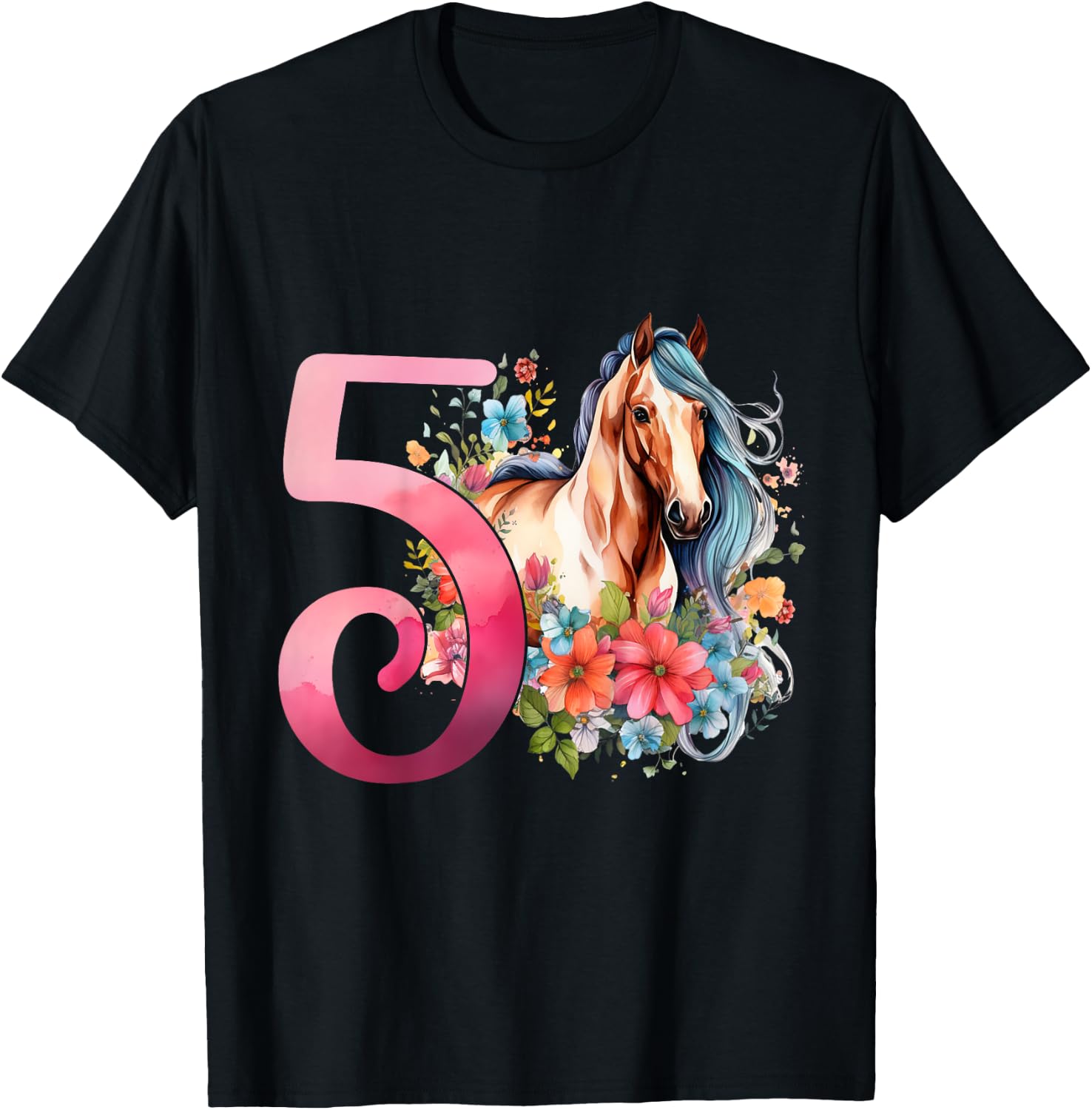 5th Birthday Horse Girl 5 Years Five Finally 5 Birthday T-Shirt - T-Shirt | Black