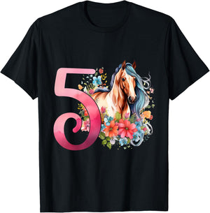 5th Birthday Horse Girl 5 Years Five Finally 5 Birthday T-Shirt - T-Shirt | Black