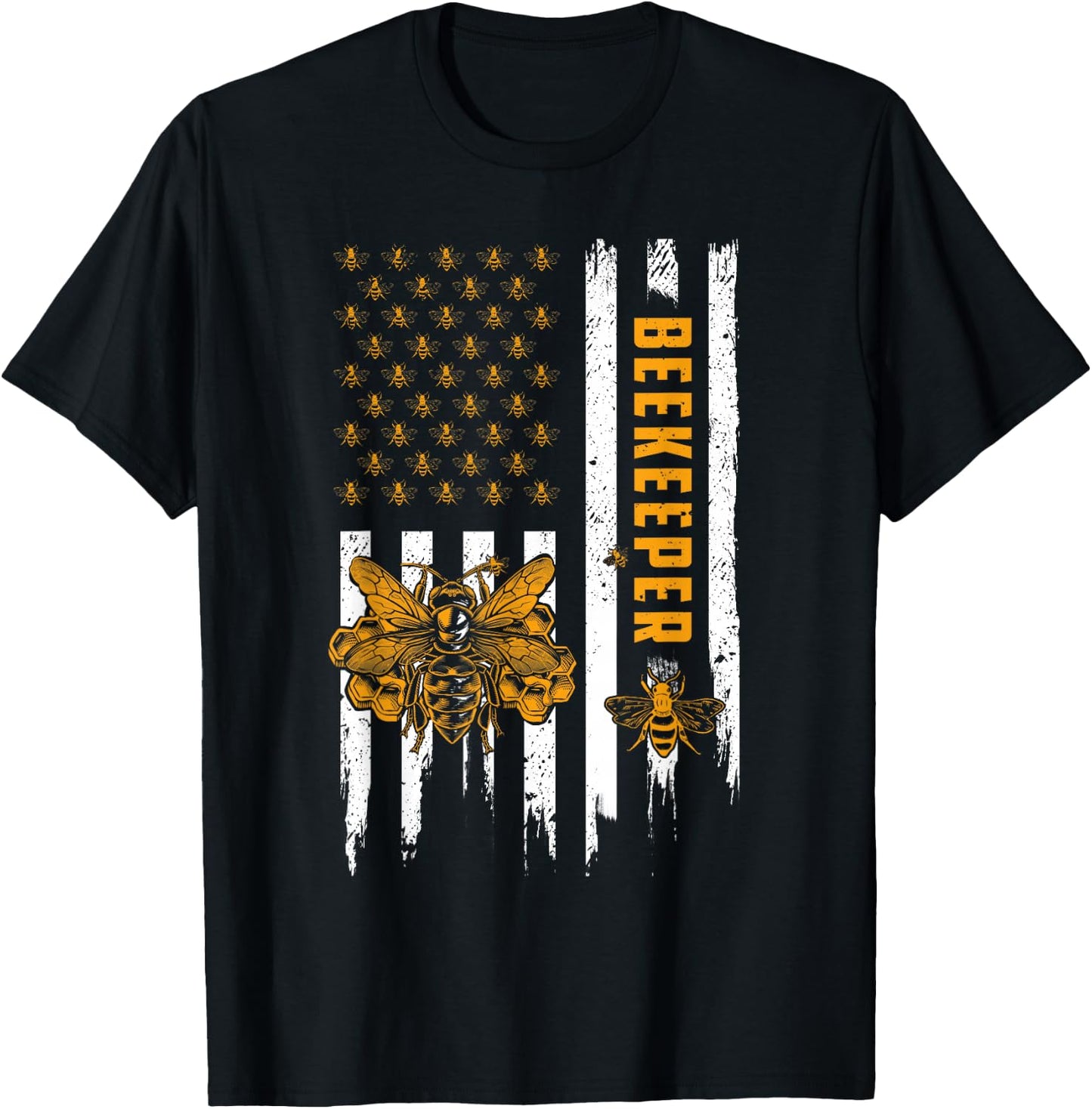 Beekeeping American Flag Honeycomb Honey Bees Beekeeper T-Shirt - T-Shirt | Black