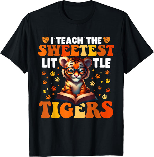 I Teach The Sweetest Little Tigers Groovy Teaching Kids T-Shirt - T-Shirt | Black