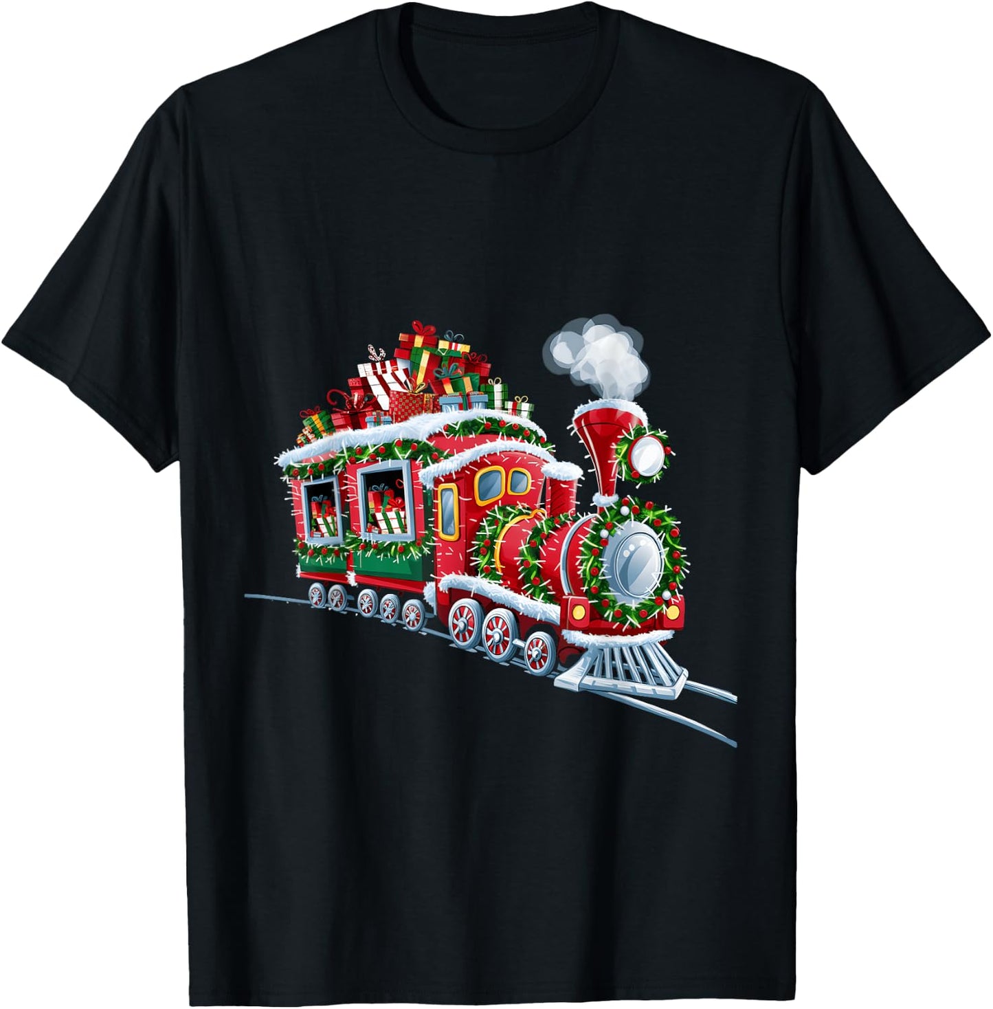 Christmas Train with Presents and Festive Decorations T-Shirt - T-Shirt | Black