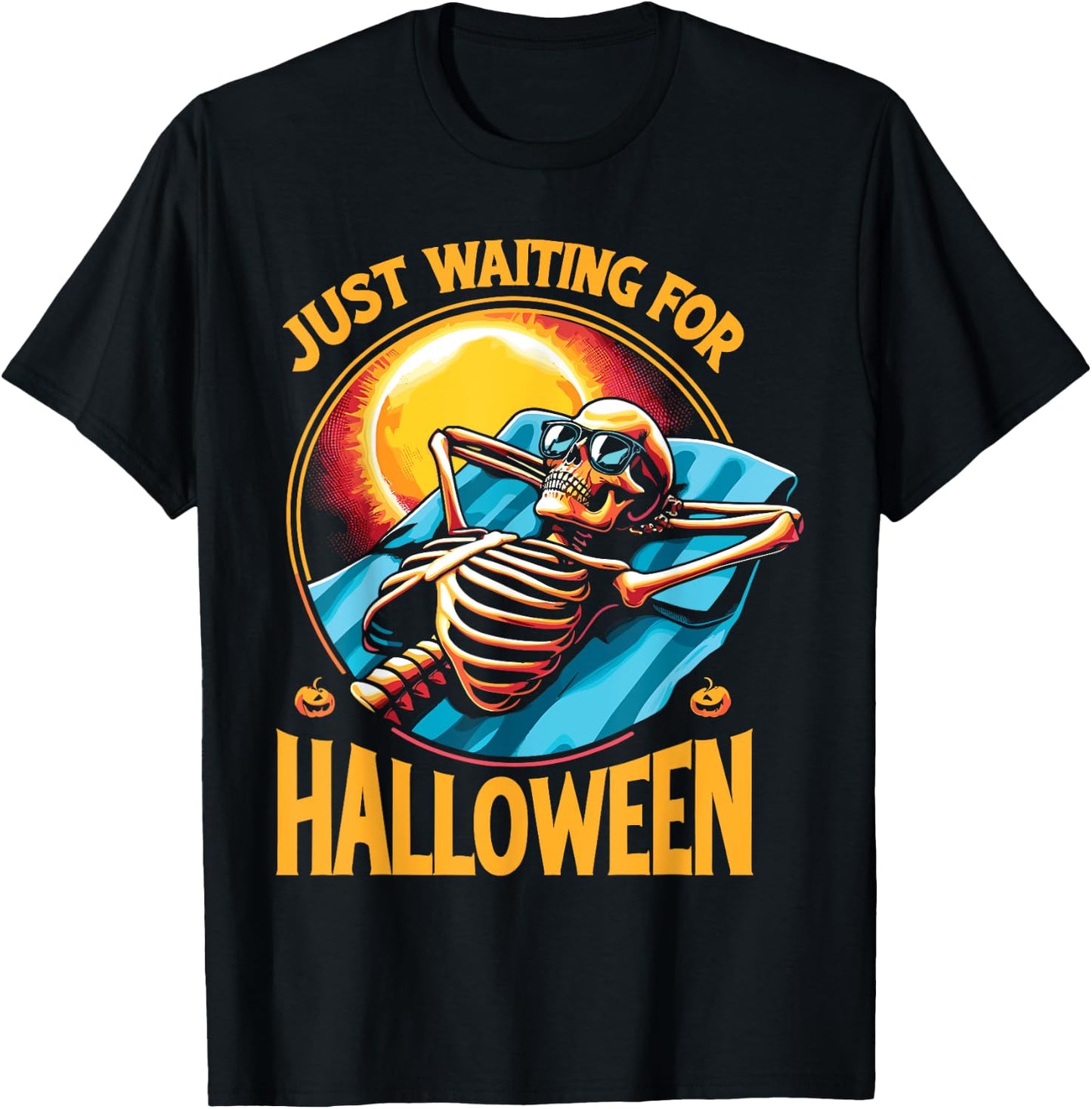 Just Waiting For Halloween Summerween Skeleton Beach T-Shirt - T-Shirt | Black