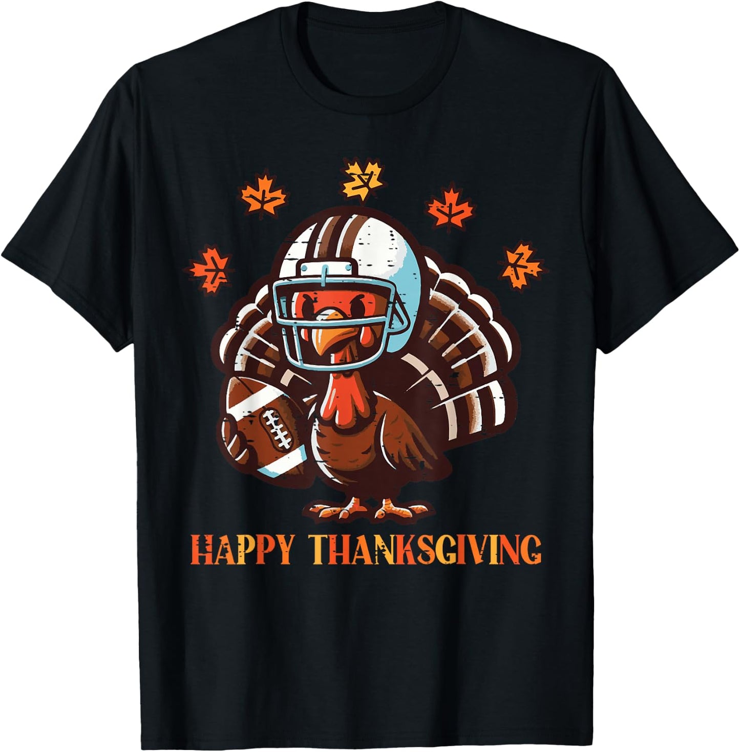 Happy Thanksgiving American Football Turkey Men Boys Kids T-Shirt - T-Shirt | Black
